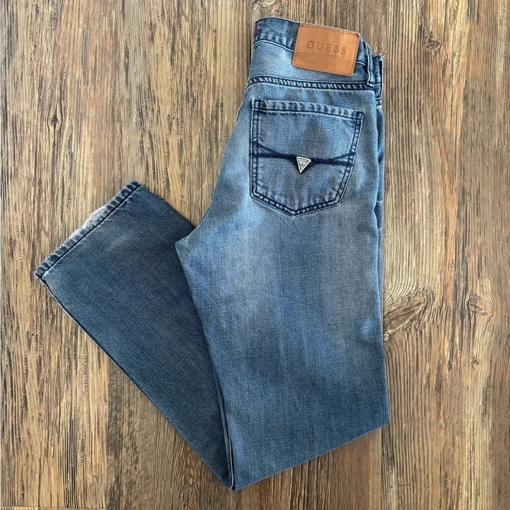 Guess Los Angeles Regular Straight Crescent Fit Blue Denim Jeans Mens 29x30